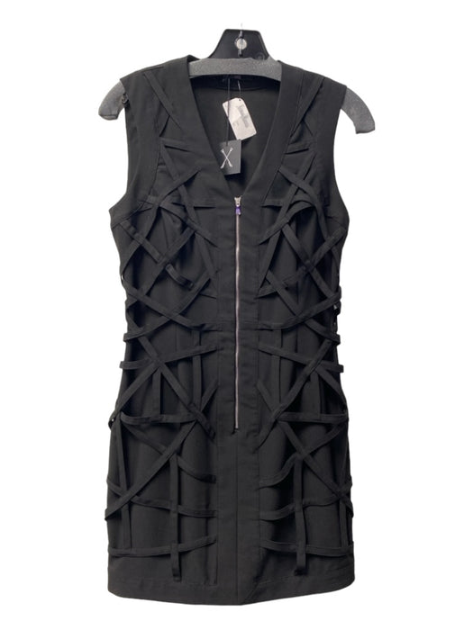 Kimberly Ovitz Size 2 Black Polyester V Neck Half Zip Sleeveless Caged Dress Black / 2