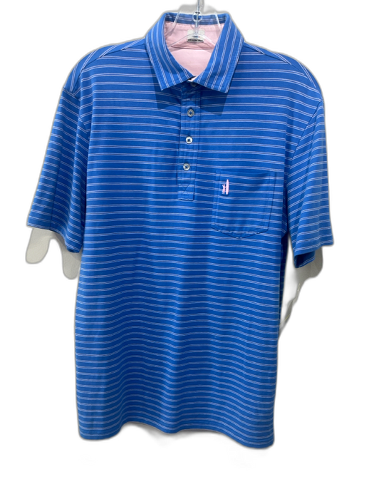 Johnnie O Size Est M Blue & Pink Cotton Striped Polo Men's Short Sleeve Blue & Pink / Est M