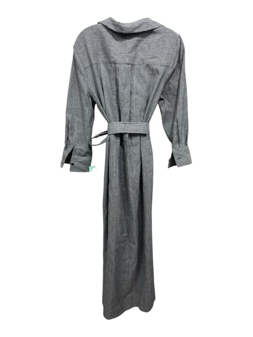 Rag & Bone Size L White & Gray Linen & Cotton Striped 3/4 Sleeve Dress White & Gray / L