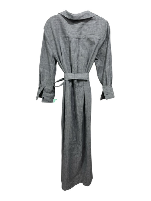Rag & Bone Size L White & Gray Linen & Cotton Striped 3/4 Sleeve Dress White & Gray / L