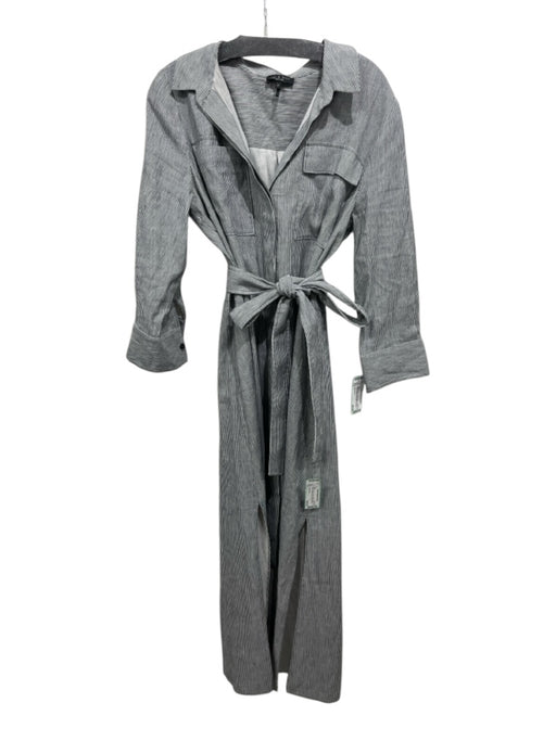 Rag & Bone Size L White & Gray Linen & Cotton Striped 3/4 Sleeve Dress White & Gray / L