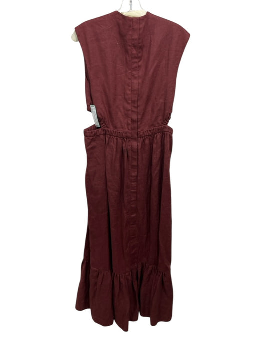 Tibi Size 8 Burgundy Red Linen Sleeveless Cut Out Sides V Neck Back Zip Dress Burgundy Red / 8