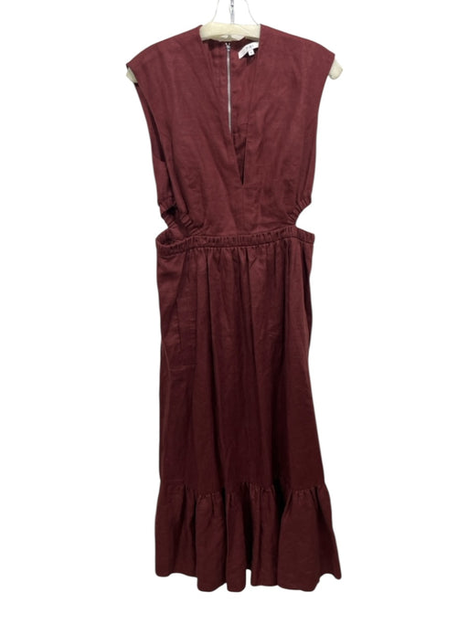 Tibi Size 8 Burgundy Red Linen Sleeveless Cut Out Sides V Neck Back Zip Dress Burgundy Red / 8