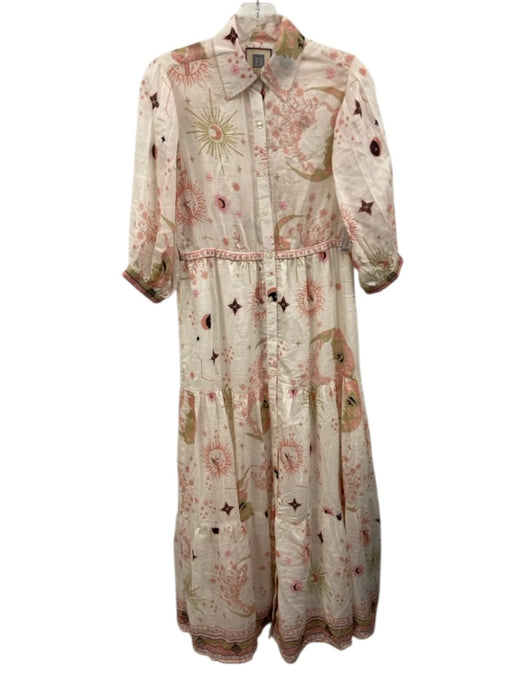 Bell by Alicia Bell Size S White, Pink, Beige Cotton & Silk Button Up Maxi Dress White, Pink, Beige / S