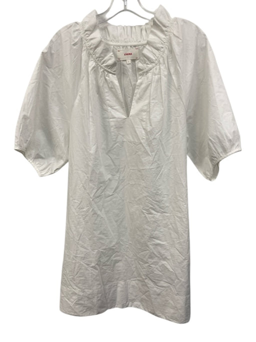 XiRENA Size S White Cotton Ruffle Neck Balloon Sleeve Mini Dress White / S