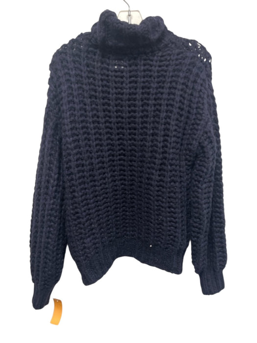 Anine Bing Size XS Navy Blue Wool Blend Long Sleeve Crochet Mock Neck Sweater Navy Blue / XS