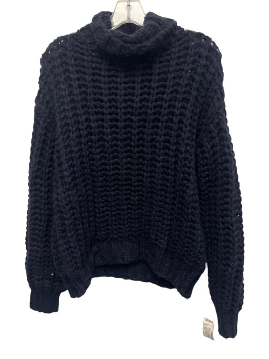 Anine Bing Size XS Navy Blue Wool Blend Long Sleeve Crochet Mock Neck Sweater Navy Blue / XS
