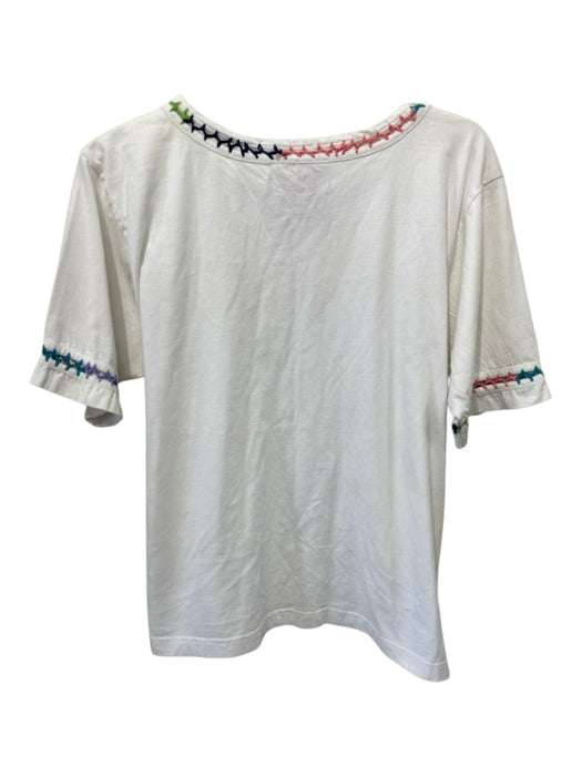 Johnny Was Size L White Cotton Crew Neck Short Sleeve Embroidered Top White / L