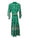Sue Sartor Size XL Green Multi Cotton Botanical Tie belt Button Front Dress Green Multi / XL