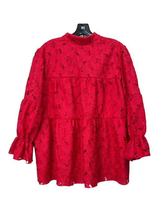 Tuckernuck Size XXL Red Polyester Floral Long Sleeve Front Button Top Red / XXL