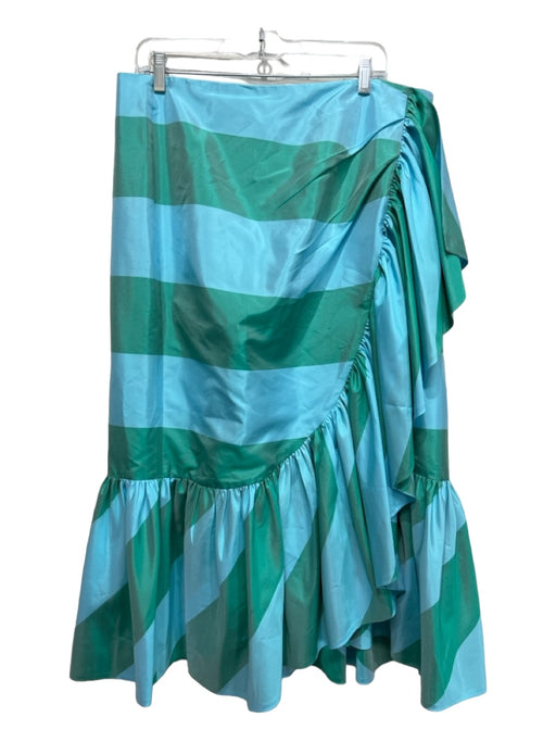 J Crew Size 16 Blue Green Silk Blend Back Zip color block Drape Ruffle Skirt Blue Green / 16