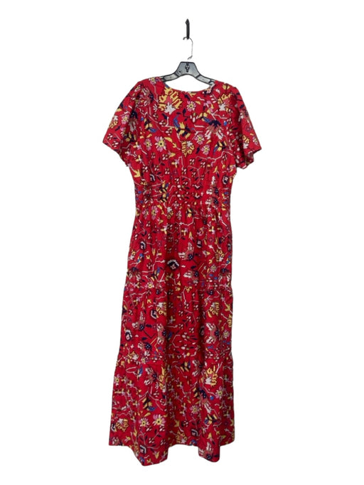 Anthropologie Size XL Red & Multi Cotton V Neck Floral Short Sleeve Tiered Dress Red & Multi / XL