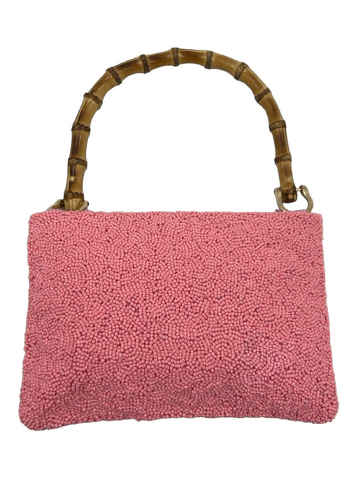 Tiana NY Pink, Green & Brown Beaded Top Handle Leaves Top Zip Bag Pink, Green & Brown / Small