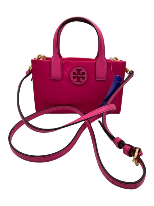 Tory Burch Pink Nylon Double Top Handle Logo Crossbody Strap Bag Pink / Small