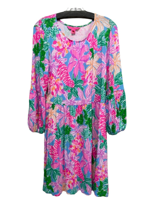 Lilly Pulitzer Size XL Pink & Multi Rayon Round Neck Floral Dress Pink & Multi / XL