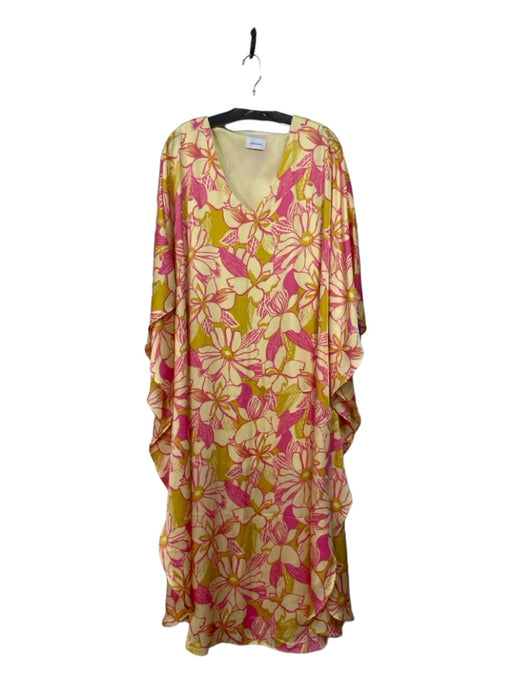 Adrienne Size S/M Yellow & Pink Polyester V Neck Floral Drop Sleeve Skort Yellow & Pink / S/M
