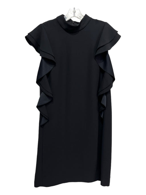 Kate Spade Size 14 Black Polyester Ruffle Mock Collar Back Zip Sleeveless Dress Black / 14