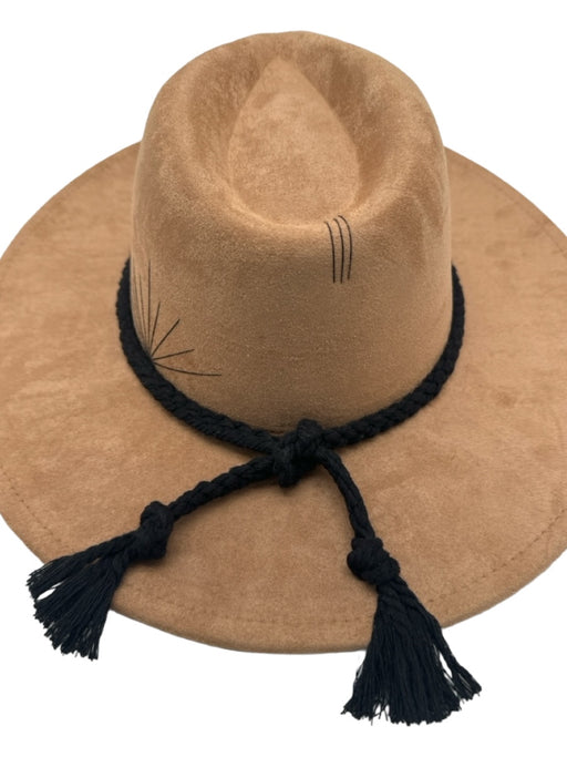 Brown & Black Suede Rope Embroider Detailing Hat Brown & Black