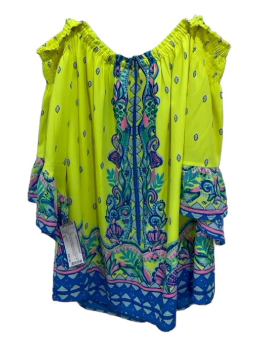 Lilly Pulitzer Size XL Yellow & Multi Polyester Off Shoulder All Over Print Top Yellow & Multi / XL