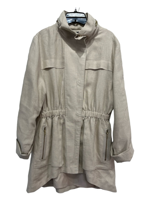 Luii Size L Biege Linen Button & Zip Hood Pockets Jacket Biege / L