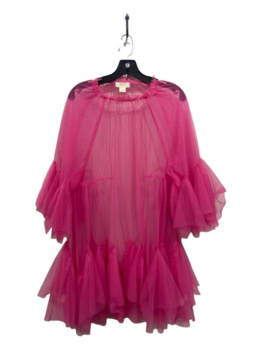 Maeve Size L/XL Pink Nylon Sheer Ruffle Short Sleeve Dress Pink / L/XL