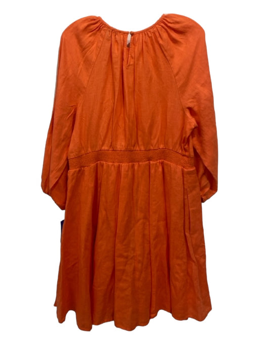 J. Crew Size XL Orange Linen Smocked Waist Band Long Puff Sleeve Dress Orange / XL