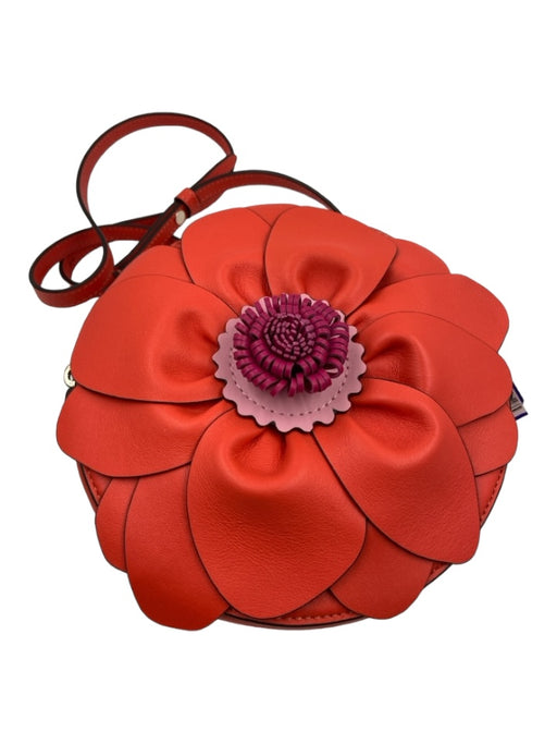 Kate Spade Orange & Pink Leather Top Zipper Floral Round Crossbody Bag Orange & Pink / Small