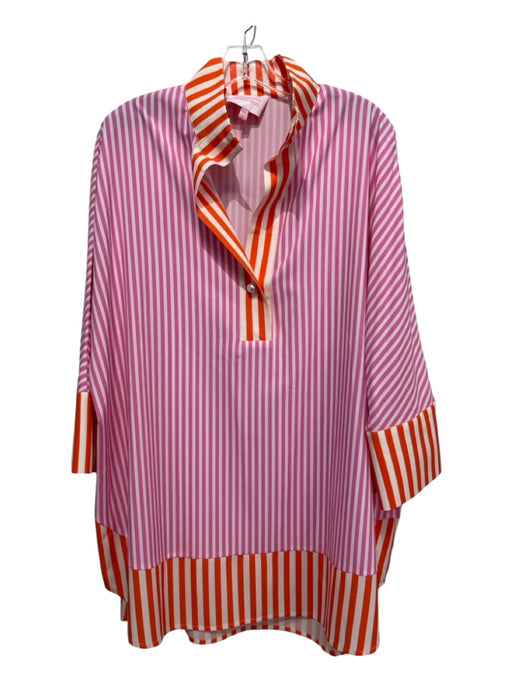 Tuckernuck Size XXL White, Pink & Orange Polyester V Neck Striped Shift Top White, Pink & Orange / XXL