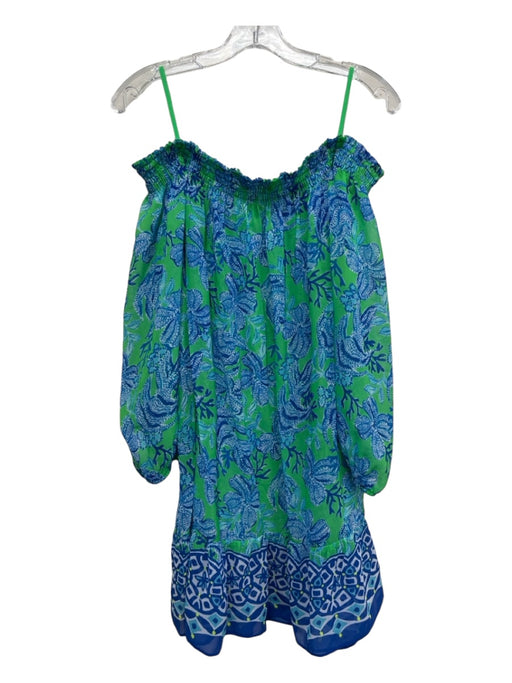 Lilly Pulitzer Size XL Green & Blue Polyester Sheer Abstract Floral Flowy Top Green & Blue / XL
