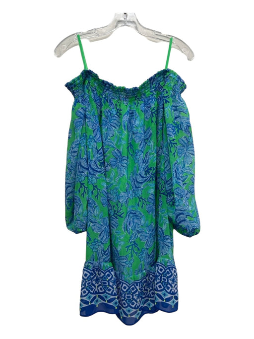 Lilly Pulitzer Size XL Green & Blue Polyester Sheer Abstract Floral Flowy Top Green & Blue / XL