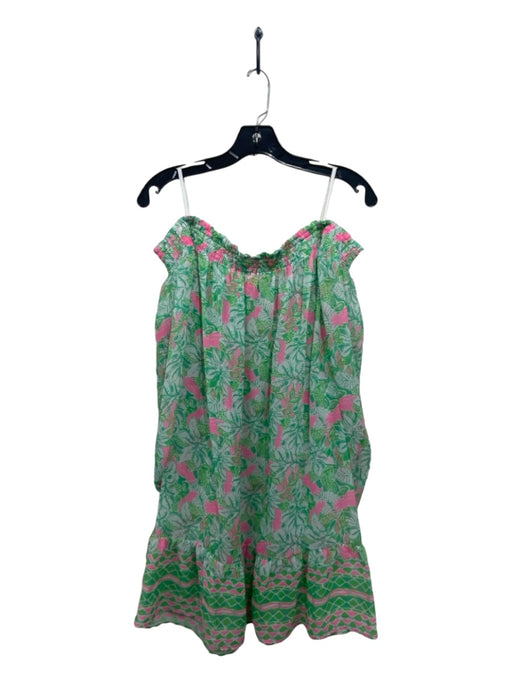 Lilly Pulitzer Size XL Green, Pink & White Polyester Sheer Abstract Floral Top Green, Pink & White / XL