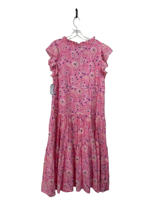 Oliphant Size XL Pink, Blue & White Cotton V Neck Floral Drawstring Waist Dress Pink, Blue & White / XL