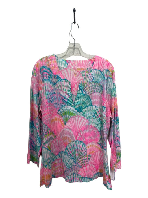 Lilly Pulitzer Size XL Pink, Green & Blue Cotton All Over Print V Neck Tunic Top Pink, Green & Blue / XL