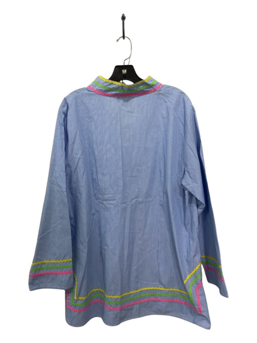 Sail To Sable Size XXL Blue, Pink, Yellow Cotton Stripe Side Zip Long Sleeve Top Blue, Pink, Yellow / XXL