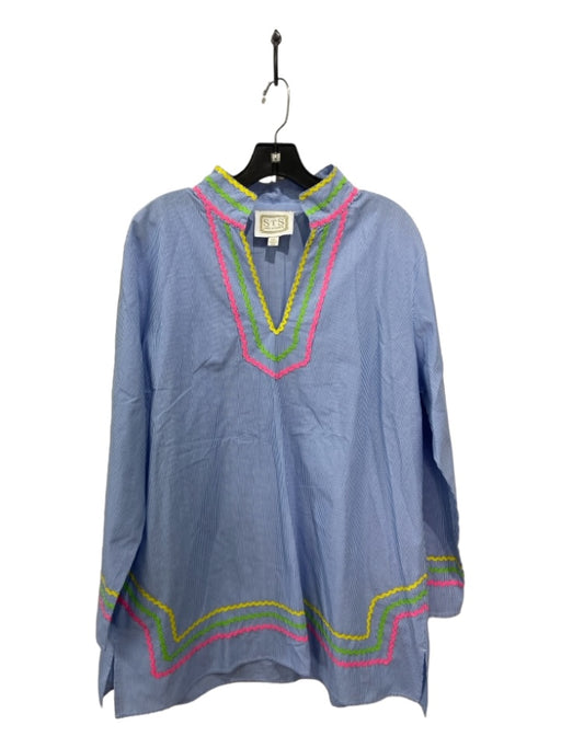 Sail To Sable Size XXL Blue, Pink, Yellow Cotton Stripe Side Zip Long Sleeve Top Blue, Pink, Yellow / XXL