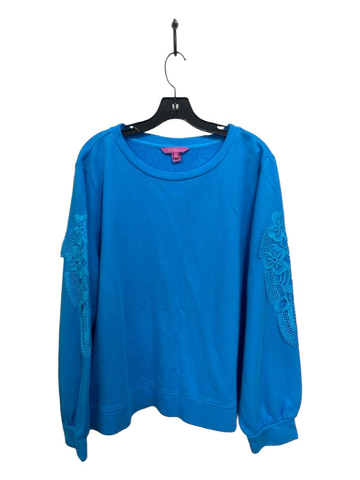 Lilly Pulitzer Size XXL Blue Cotton applique Floral Sweatshirt Blue / XXL