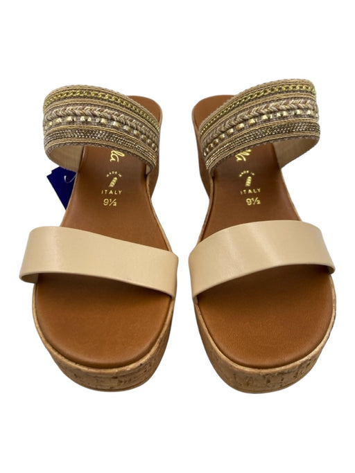 Toscanella Shoe Size 9.5 Brown & Tan Leather Cork Open Toe Platform Wedges Brown & Tan / 9.5