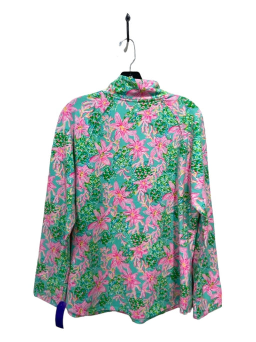 Lilly Pulitzer Size XL Teal & Multi Cotton Blend Half Zip pocket Sweatshirt Teal & Multi / XL