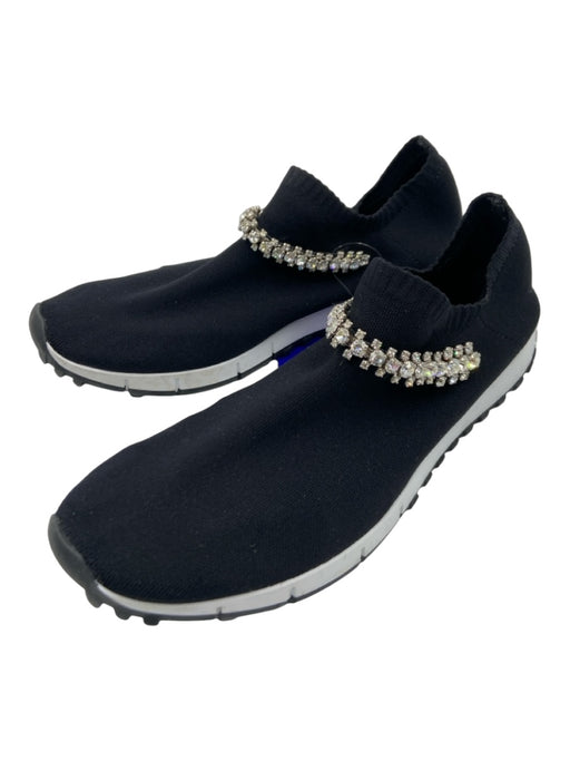 Jimmy Choo Shoe Size 9 Black & White Synthetic Stretch Rhinestone Bar Sneakers Black & White / 9