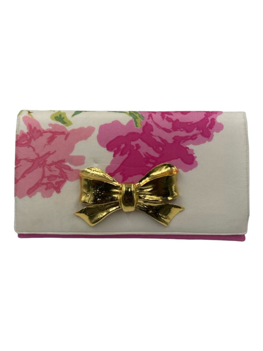 Garland Green, Pink, White Bow Floral Magnetic Close Dustbag Inc. Clutch Green, Pink, White