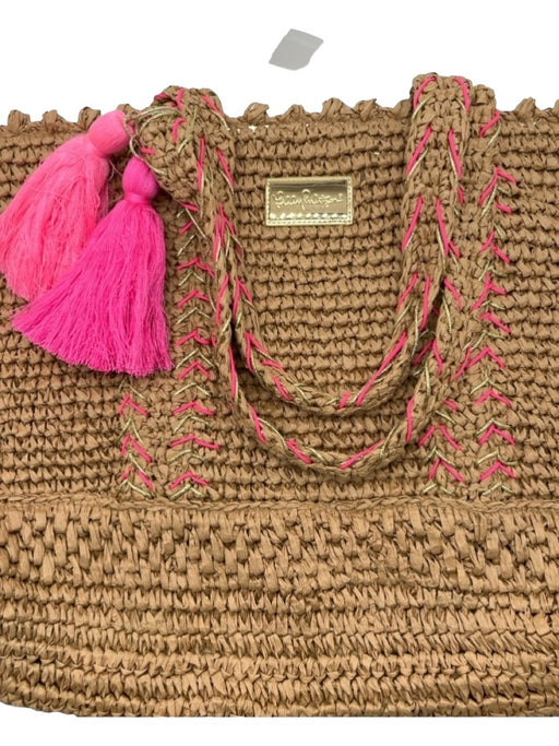 Lilly Pulitzer Beige & Pink Paper Woven Tote Shoulder Tassel Bag Beige & Pink / XL