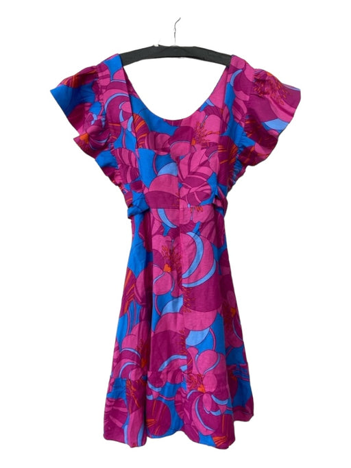 Tuckernuck Size XXL Pink & blue Cotton Flutter Cap sleeve Floral Tie Waist Dress Pink & blue / XXL