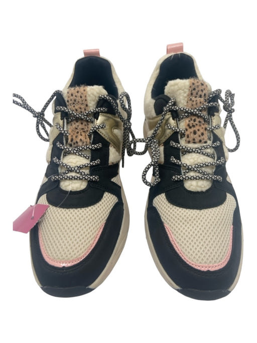 Posh Shoe Size 41 Cream, Black & Gold Synthetic Fleece Cheetah Lace Up Sneakers Cream, Black & Gold / 41