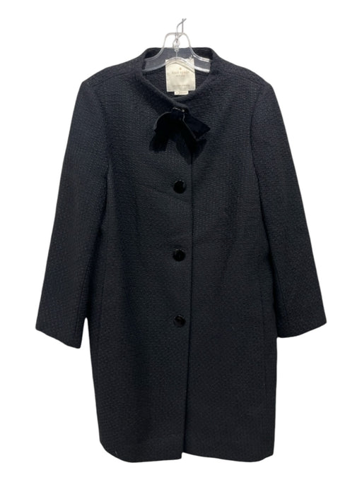 Kate Spade Size 14 Black Cotton Blend Button Front Velvet Bow Detail Tweed Coat Black / 14