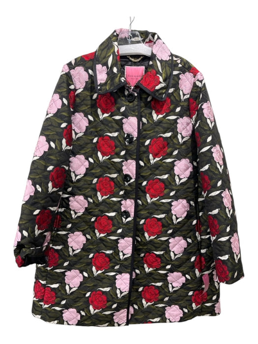 Kate Spade Size XL Green, Red, Pink Polyester Floral Jacquard Quilted Coat Green, Red, Pink / XL