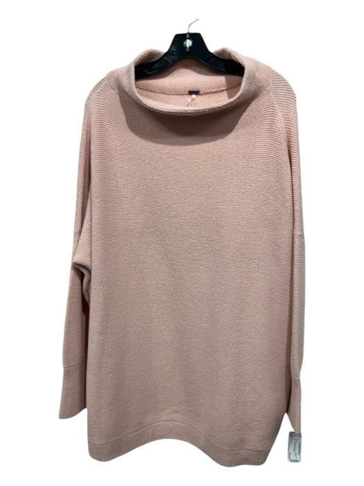 Free People Size L Pale Pink Cotton Mock Neck Ribbed Knit Long Sleeve Sweater Pale Pink / L