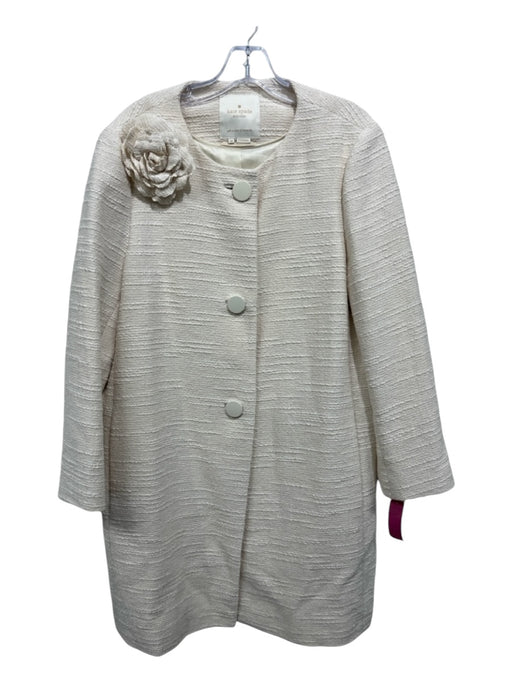 Kate Spade Size 14 Cream Cotton Tweed Rose Button Knee length Coat Cream / 14