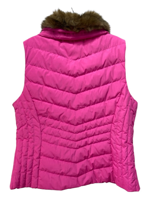 Talbots Size XL Hot pink Polyester Quilted Faux Fur Collar Zip Vest Hot pink / XL