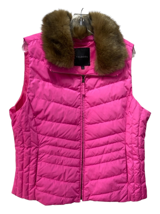 Talbots Size XL Hot pink Polyester Quilted Faux Fur Collar Zip Vest Hot pink / XL