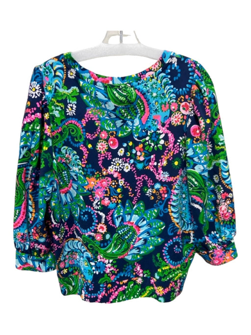 Lily Pulitzer Size XXL Navy blue & green Cotton Blend 3/4 Sleeve Paisley Top Navy blue & green / XXL